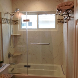 glass-showerdoor-guest-bathroom-81c775411cb54b8363fbefa43aeef5ae Castle Pines Bathroom Remodeling